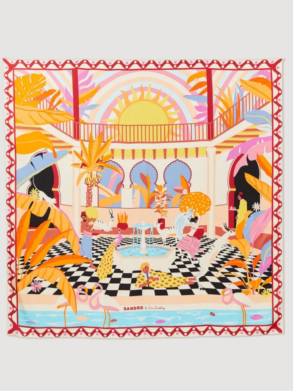 Sandro x Louis Barthélemy NWOT Scene de Fête Orange Silk Printed Scarf / Top
